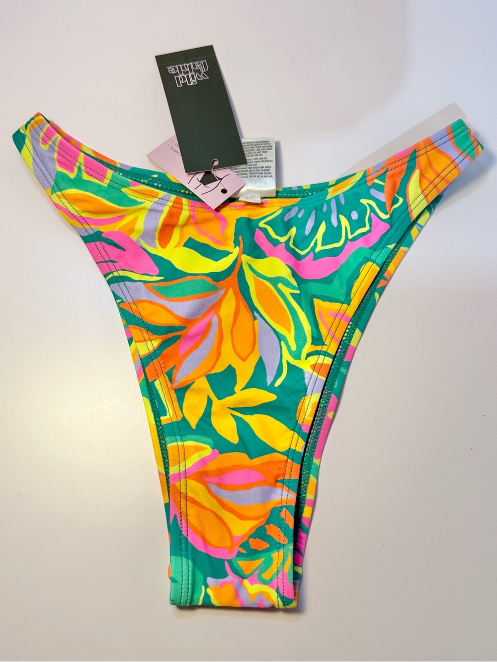 wild fable Teal Tropical-Print High-Cut Bikini Bottom only